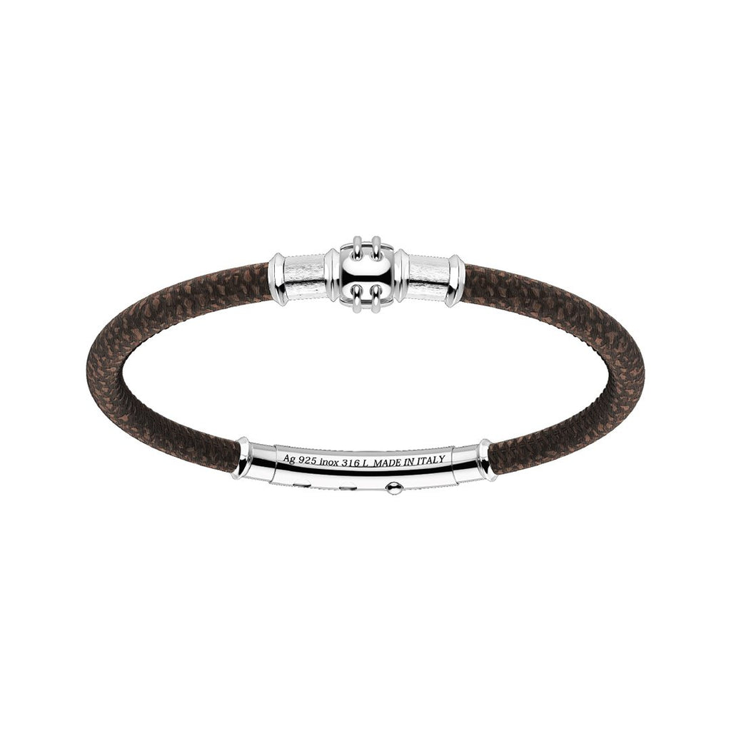 Pulsera de plata 925 y cuero, marca italina, Zancan. Broche ajustable a 3 tamaños: 19 cm, 20 cm y 21 cm.