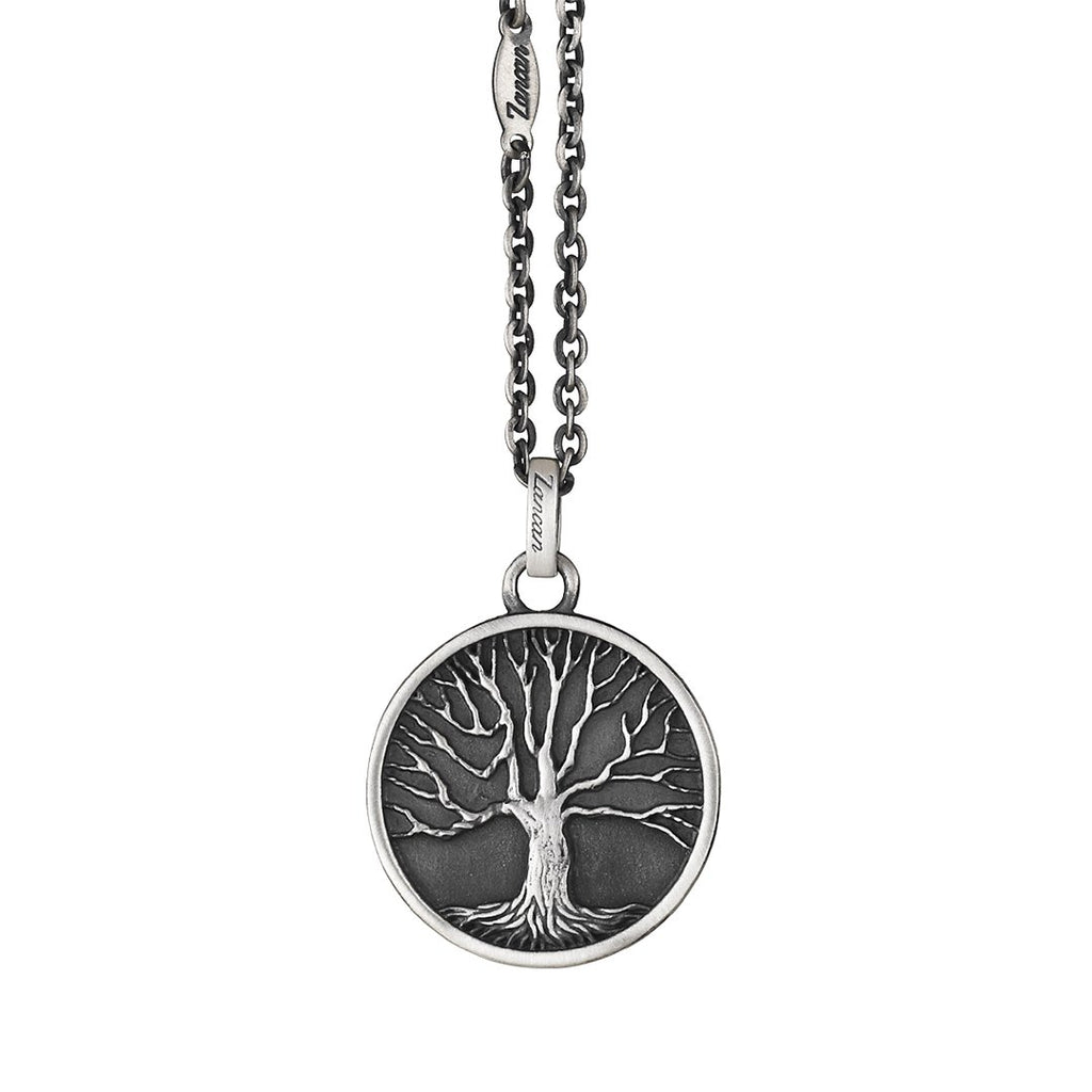 Cadena de plata 925 de 60 cm con placa redonda con grabado del árbol de la vida. Marca italianza, Zancan.